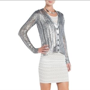 BCBGMaxazria Reyes Metallic Gray Cardigan Sweater